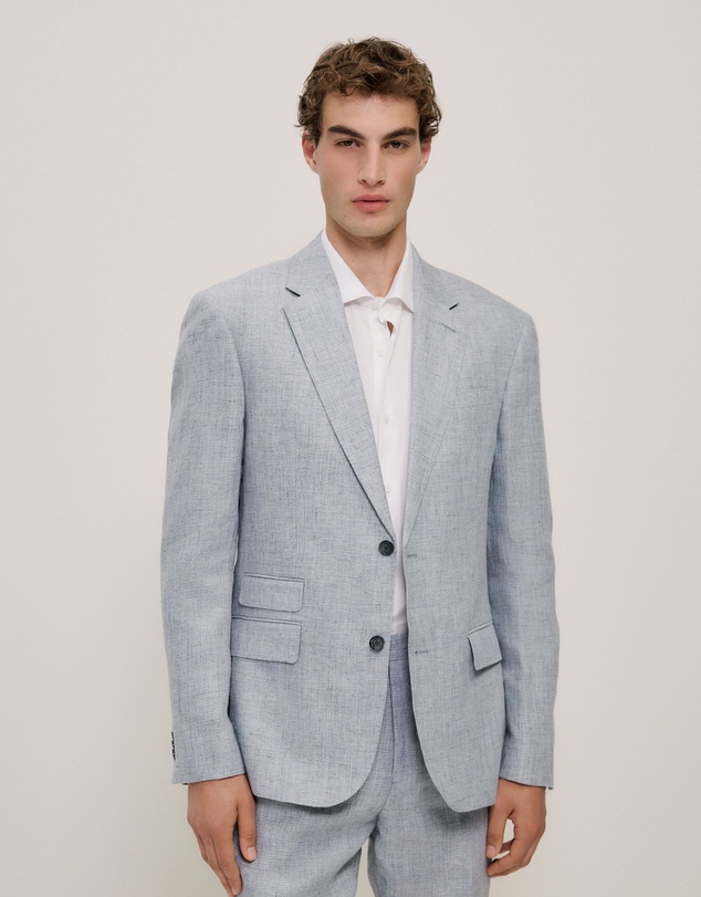 Trenery - Textured Linen Blazer in Smoke Blue