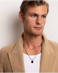 Nialaya Jewellery - Men's Necklace with Square Matte Onyx Pendant