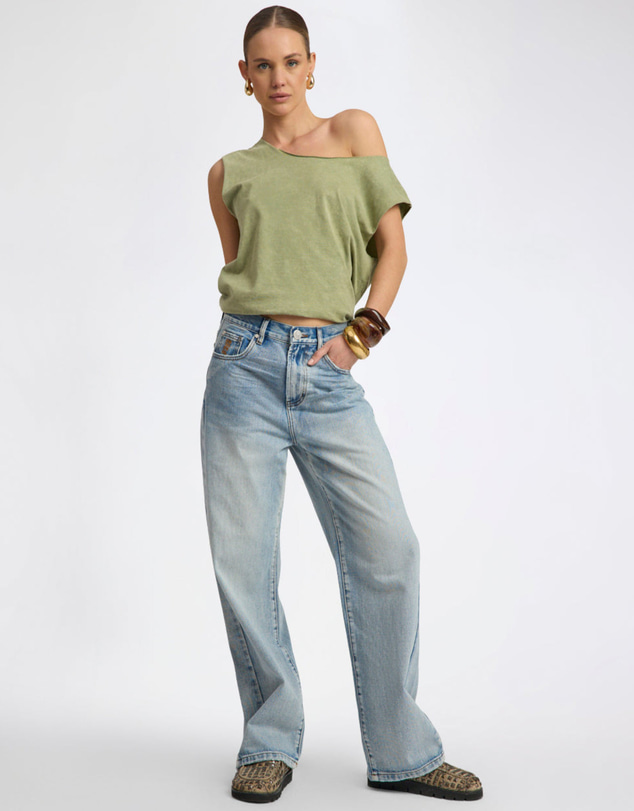 ONE TEASPOON - Baxters Mid Waist Wide Leg Denim Jeans - Hendrixe Blue