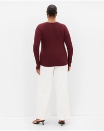 City Chic - Plus size Button Through Knit Top - berry
