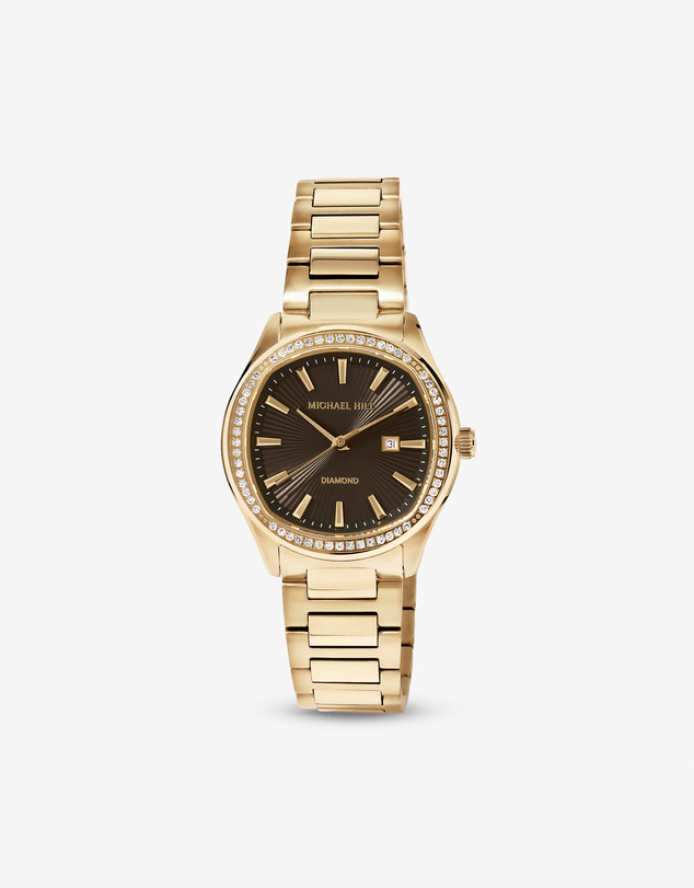 Michael Hill - Women's Diamond Bezel Watch in Gold Tone with Black Dial