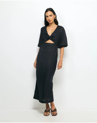 AERE - Idalia Twist Front Linen Midi Dress