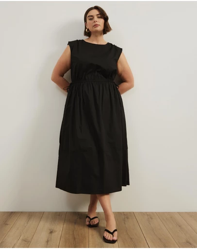 Atmos&Here Curvy - Cora Drawstring Poplin Midi Dress