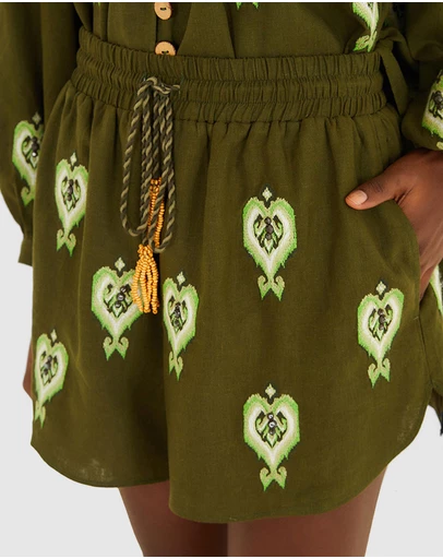 Farm Rio - Heart Tapestry Embroidered Shorts