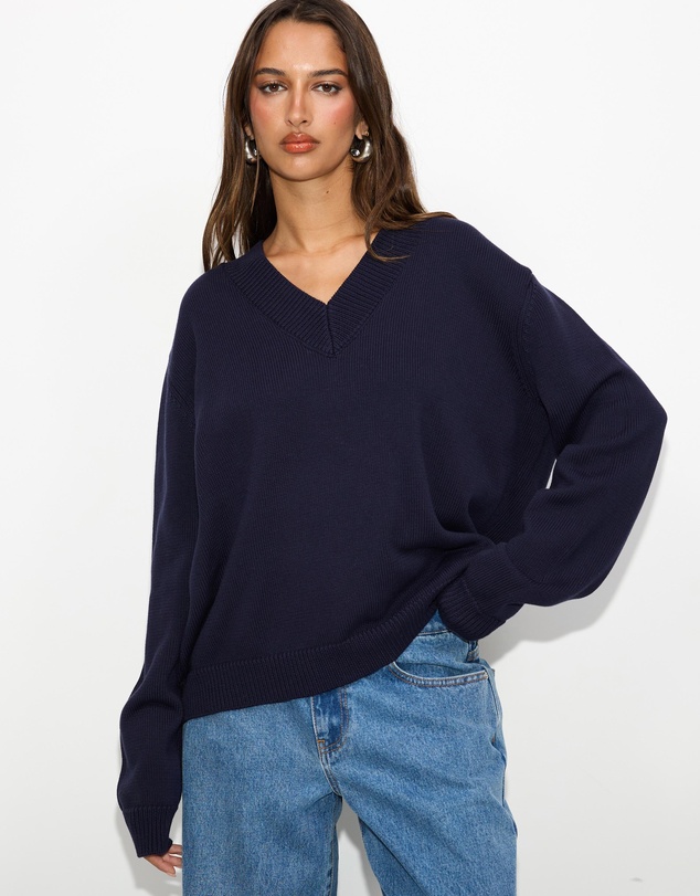 Dazie - Zara V-Neck Cotton Knit Jumper