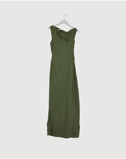 Revibe - Repaired AERE Fia Linen Draped Off Shoulder Maxi Dress - AU 12
