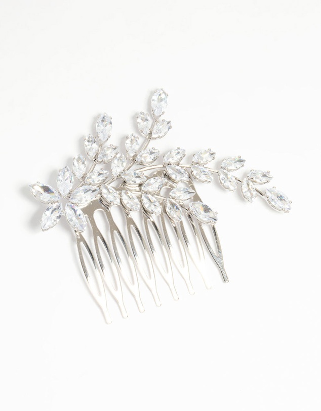 Lovisa - Silver Diamante Flower & Leaf Hair Comb