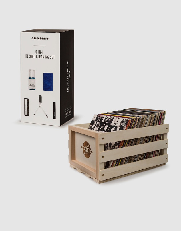 Crosley - Crosley 5 In 1 Record Cleaning Set & Crosley Record Storage Crate Bundle