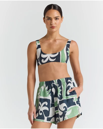 Poolside Paradiso - Beachcomber 100% Linen Slit Short - Palm