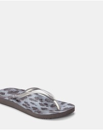 Vionic - Noosa Print Toe Post Sandal - Black Silver Cheetah