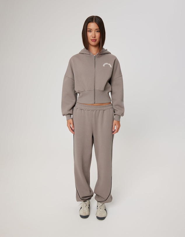 Upstate - Cropped Zip Thru Hoodie - Cinder