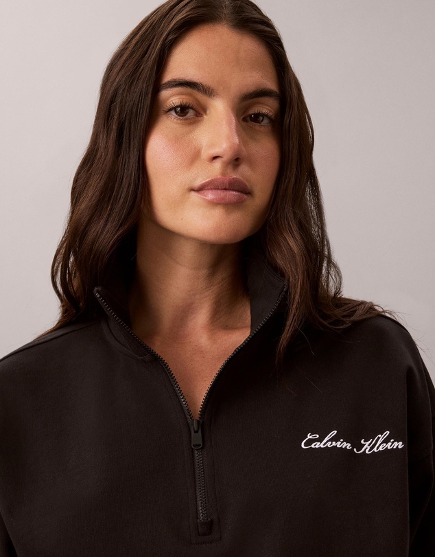 Calvin Klein - Logo Cotton Jersey Heavy Jersey 1/4 Zip Top