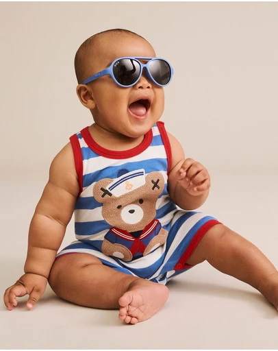 Huxbaby - Stripe Sitting Hux Sleeveless Romper - Babies