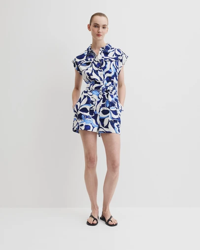 Country Road - Linen Print Utility Playsuit