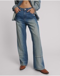ONE TEASPOON - Jackson Mid Waist Wide Leg Denim Jeans - Blue Ranch