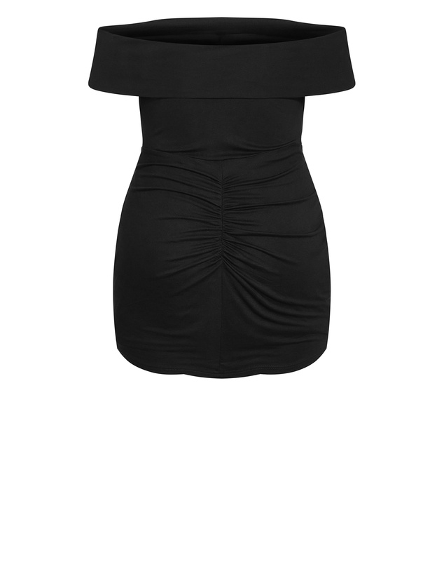 City Chic - Plus size Drape Off Shoulder Mini Dress - black