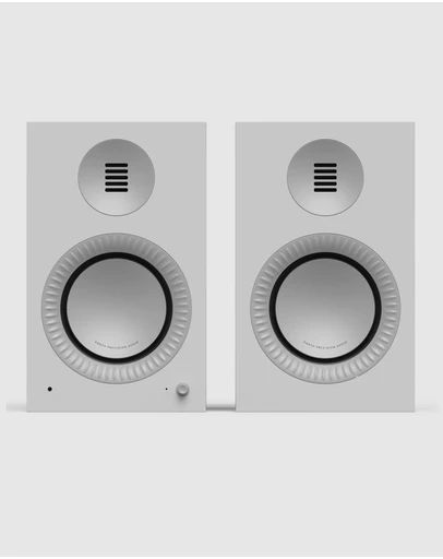 iWorld - Kanto TUK (2nd Gen) Grand 320 W Premium Powered Speaker System with Bluetooth 5.4, Dual RCA and USB-C Inputs, Matte White w/ Aluminum