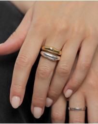Elli Jewelry - Ring Chunky Organic Structure 925 Sterling Silver - Bicolor