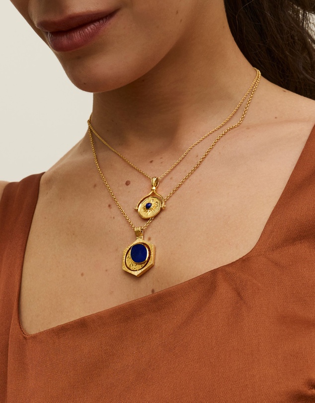 Ottoman Hands - Lapis Moon Rotating Pendant Necklace
