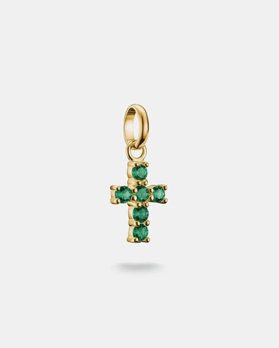 THOMAS SABO - Gold-Plated Cross Charm with Green Nano Crystal