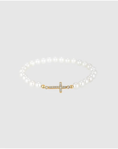 Elli Jewelry - Bracelet with Pearls Cross Crystals 925 Sterling Silver Gold-plated