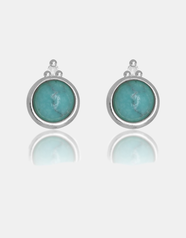 Georgini - Natural Turquoise And Two Natural Diamond December Silver Earrings