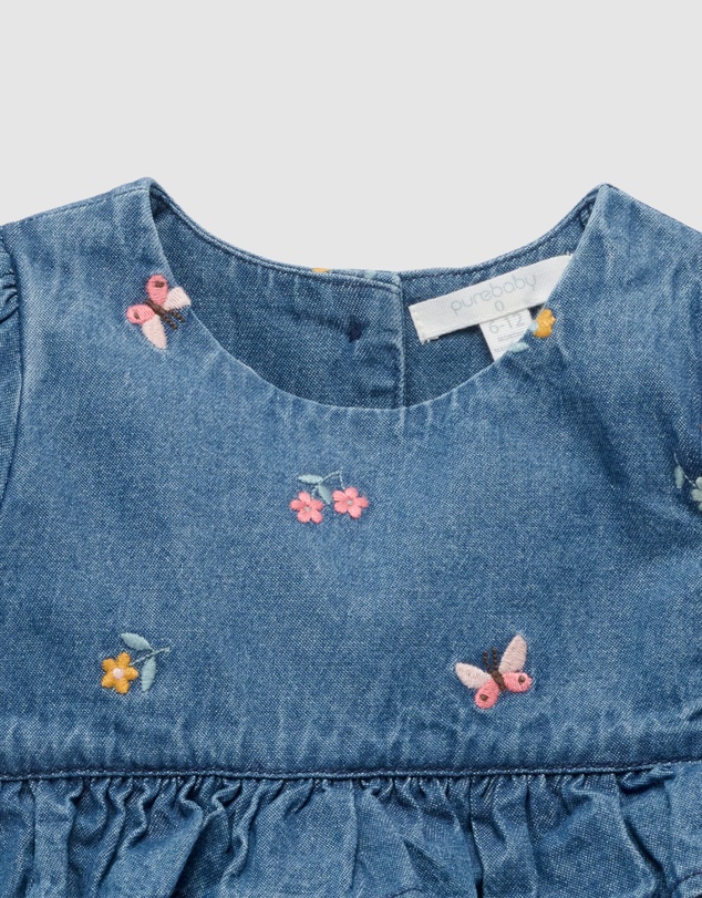 Purebaby - Denim Embroidered Dress -Kids-Babies