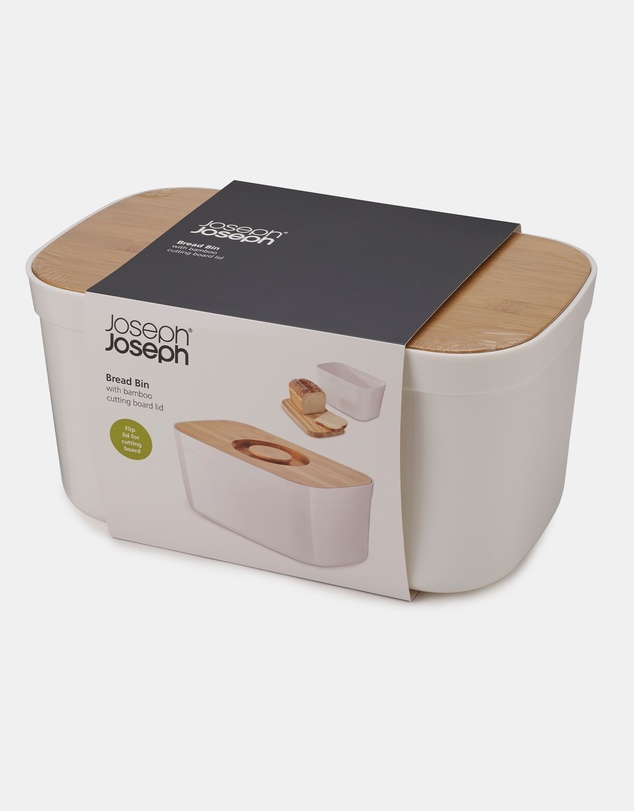 Joseph Joseph - Bread Bin with Bamboo Cutting Board Lid - White