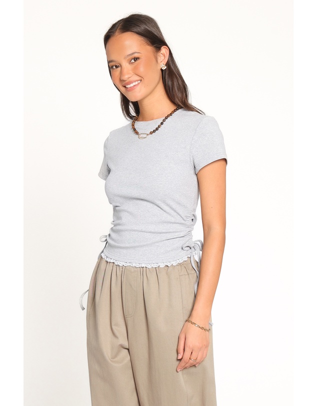 Petal & Pup - Tam Ruched Baby Tee - Light Grey Marl