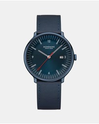 Mondaine - Mondaine Doppio Blue Vegan Leather 41mm Watch