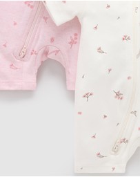 Purebaby - 2 Pack Short Zip Growsuit -Babies
