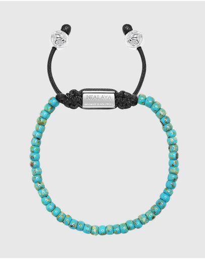 Nialaya Jewellery - Men's Miyuki Beaded Bracelet with Turquoise and Silver