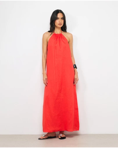 AERE - Orea Linen Gathered Halter Midi Dress