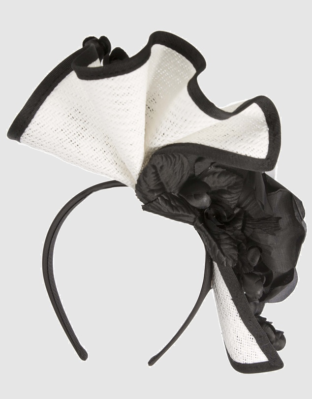 Fillies Collection - Bespoke Sculpted White Black Racing Fascinator