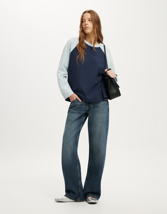 Cotton On - Boxy Raglan Long Sleeve Tee
