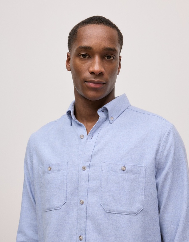 Trenery - Brushed Cotton Melange Shirt in Steel Blue