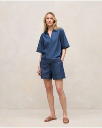 Trenery - Soft Denim Drawcord Short in Mid Blue