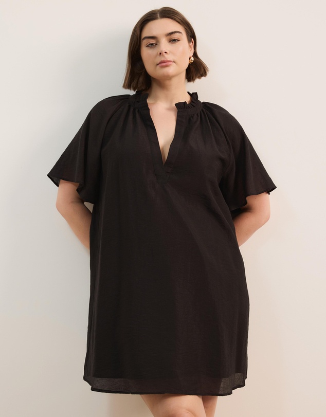 Atmos&Here Curvy - Amina Linen Blend A-Line Mini Dress with Butterfly Sleeve