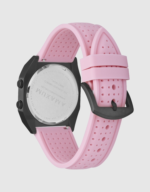 Maxum - Raglan Tide Watch – Black Case, Black Dial & Pink Silicone Strap