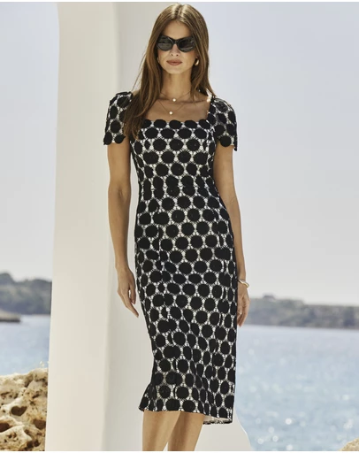 Sosandar - Lace Square Neck Pencil Dress