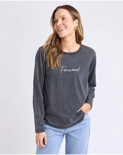 Foxwood - Signature Long Sleeve Tee Washed Black