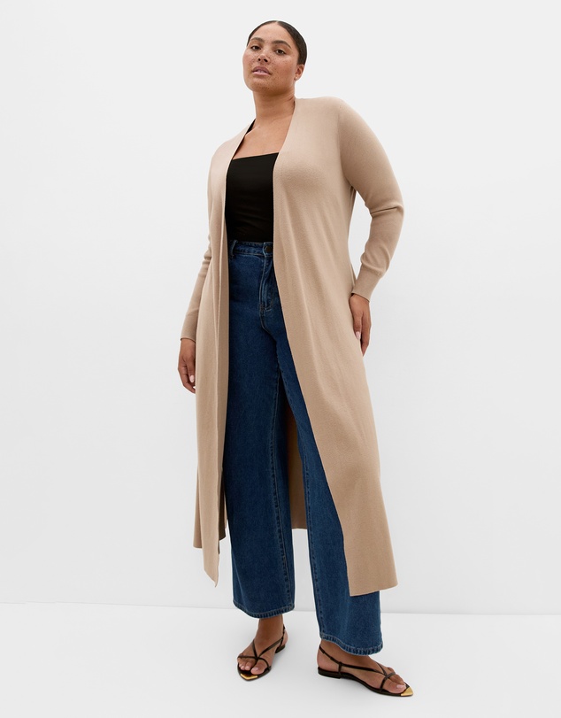 City Chic - Plus size Goldie Longline Knit Cardigan - taupe