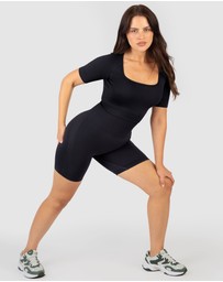 B Free Intimate Apparel - Square Neck Short Sleeve Crop Top & High Waist Midi Biker Shorts
