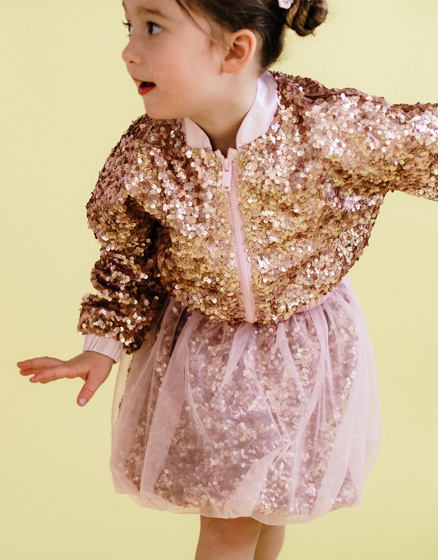 Rock Your Kid - Rebel Sequin Bomber Jacket in Champagne