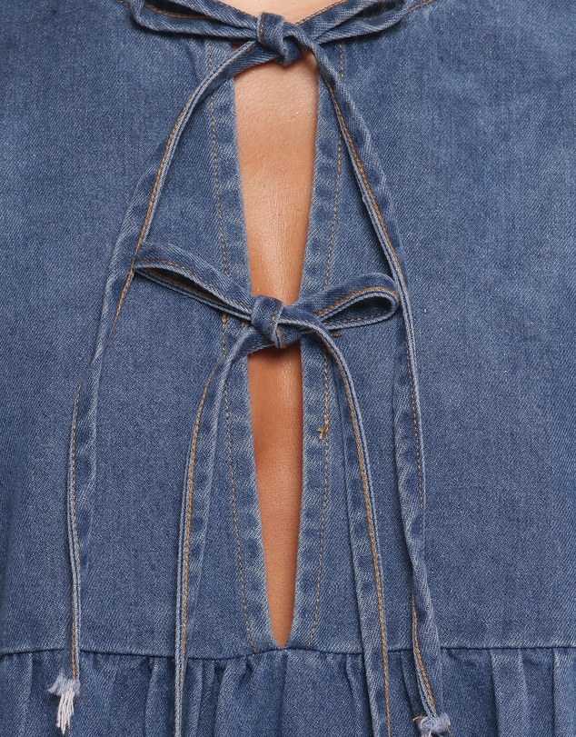 Petal & Pup - Romana Tie Front Mini Dress - Dark Denim