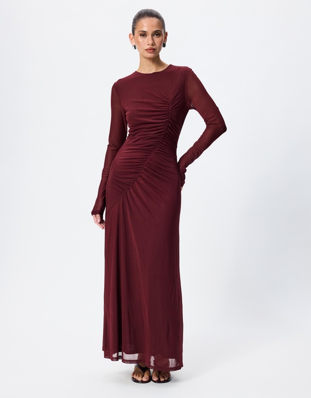 Tussah - Ivy Ruched Detail Long Sleeve Mesh Maxi Dress
