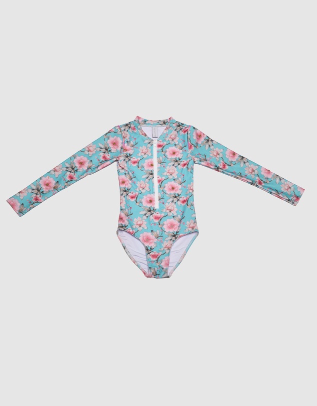 Olga Valentine - Long Sleeve Zip One Piece Swimsuit - Hand beaded