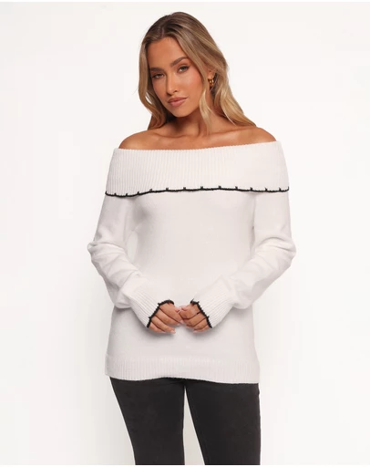 Petal & Pup - Yoana Off Shoulder Knit Sweater - White