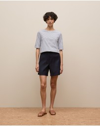 Trenery - Australian Cotton Stripe Half Sleeve T-shirt in Night Sky