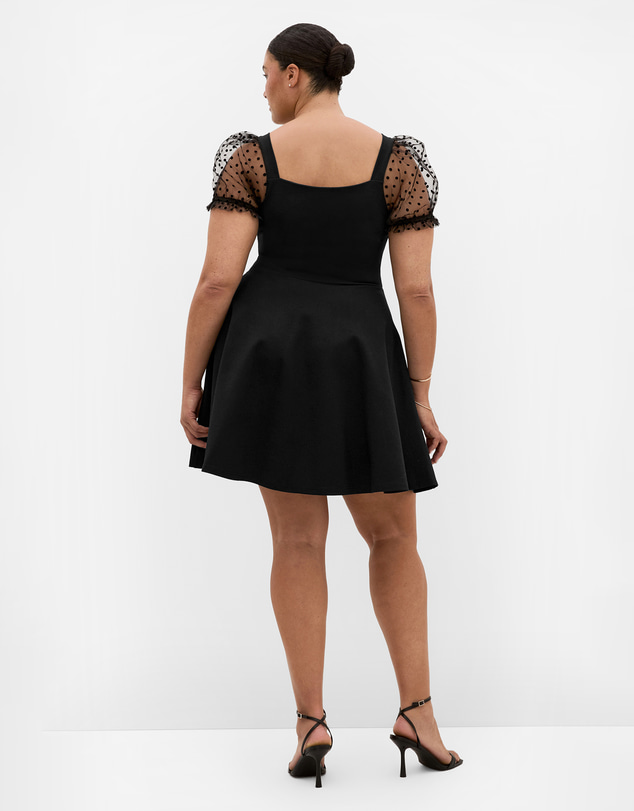 City Chic - Plus size Asher Spot Short Sleeve Skater Dress - black